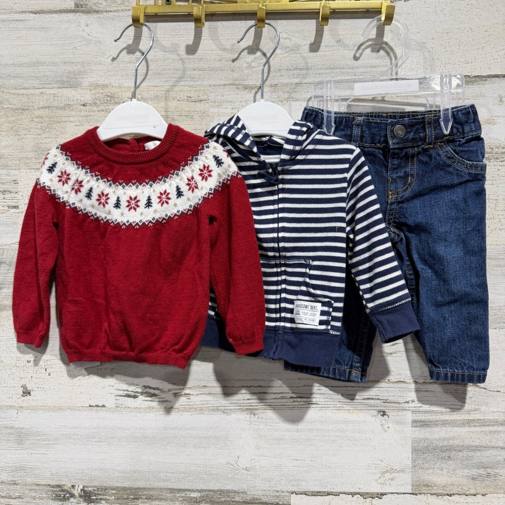 Mayoral Carter's Outfit Set Boys 6M Red Navy Fair Isle Stripe Winter